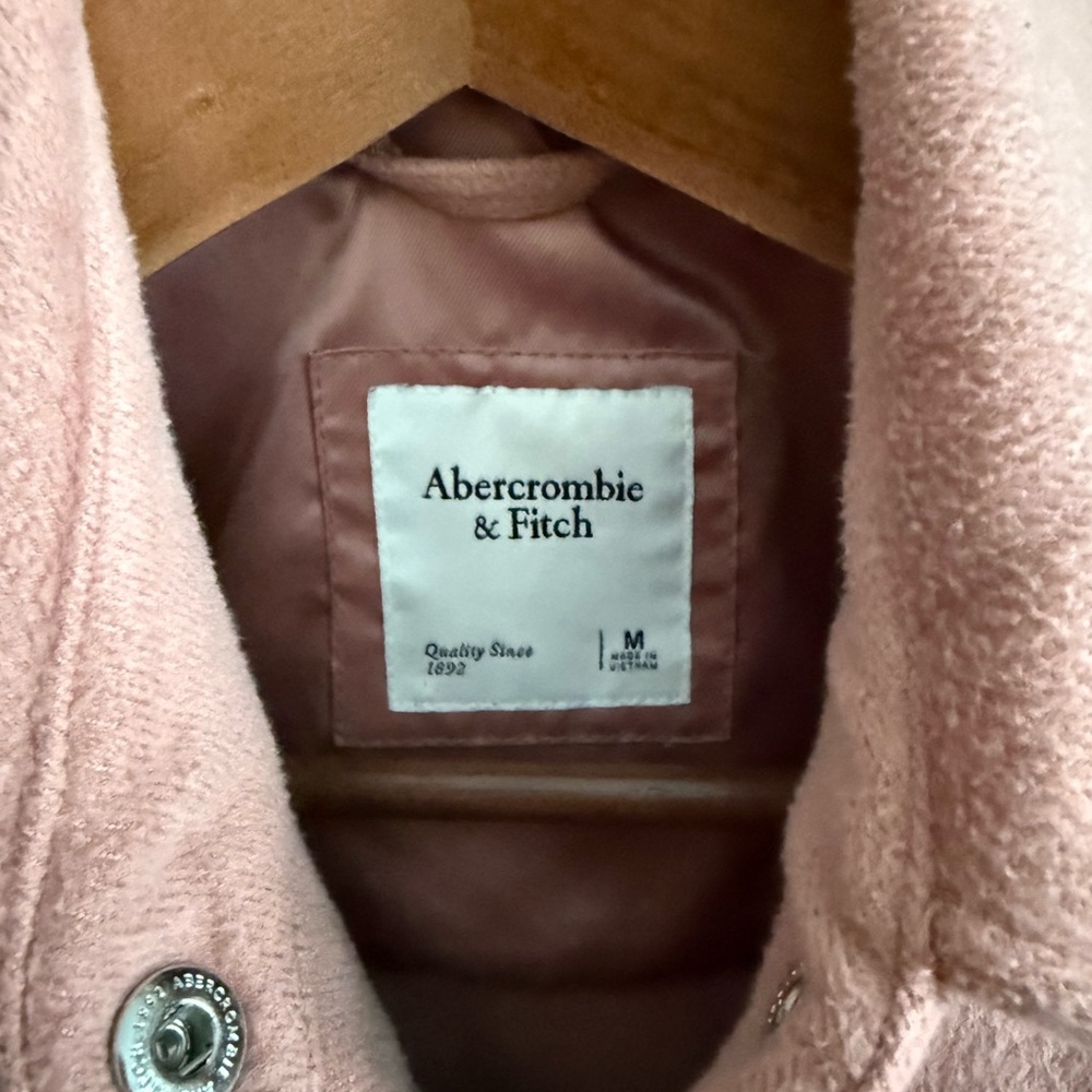 Abercrombie & Fitch Pink Fleece Shacket Jacket Snap Front Medium - Picture 2 of 6